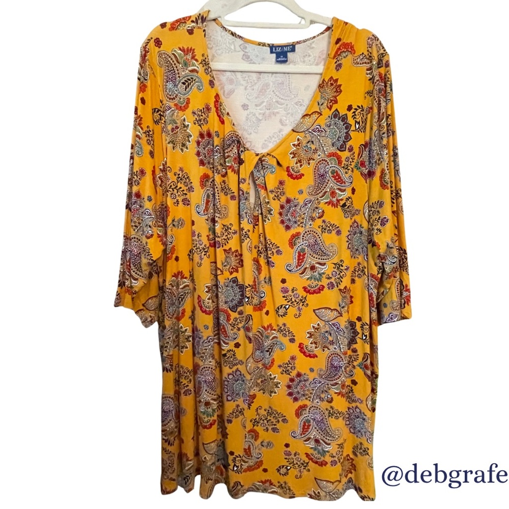 Catherines Liz&Me Swing Tunic Top. 3X P2P:33 L:35” honey mustard paisley floral